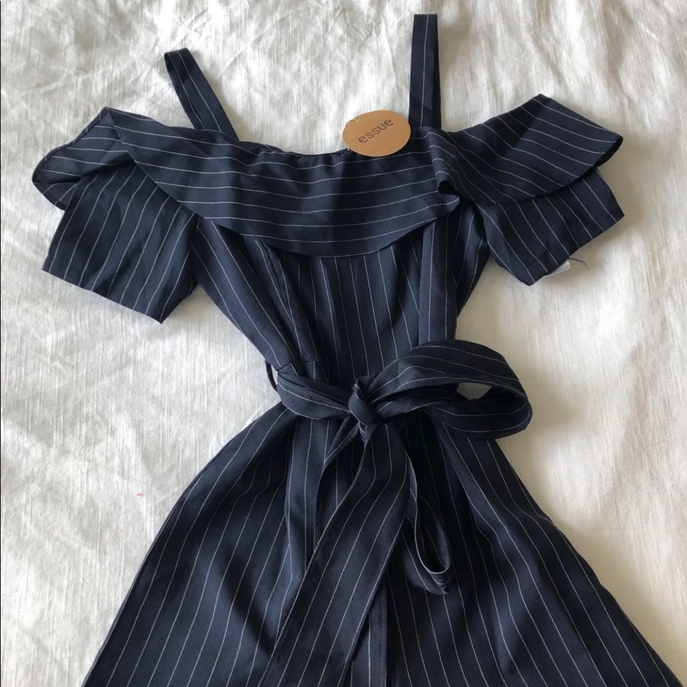 NWT Essue Pinstripe Cold Shoulder Jumpsuit
